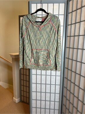 Anthropologie Field & Flower Blue/Green Multi-Color Hooded Pullover Sweater